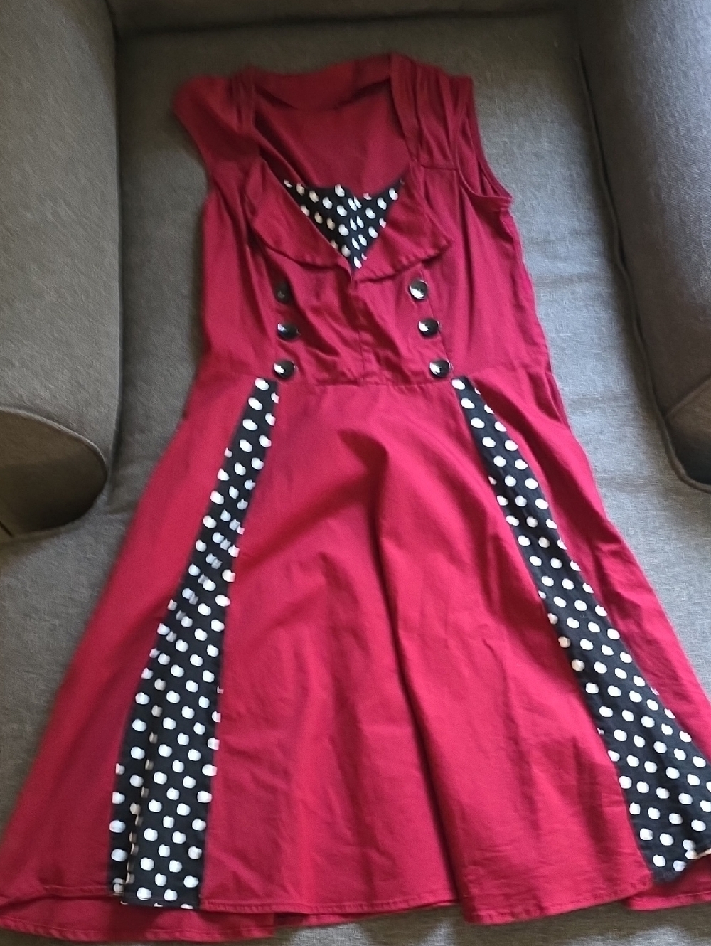 Vintage Red Dress with Black & White Polka Dot Insets